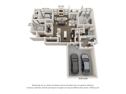 Floor plan for 3 beds, 2 baths, 1586 sqft